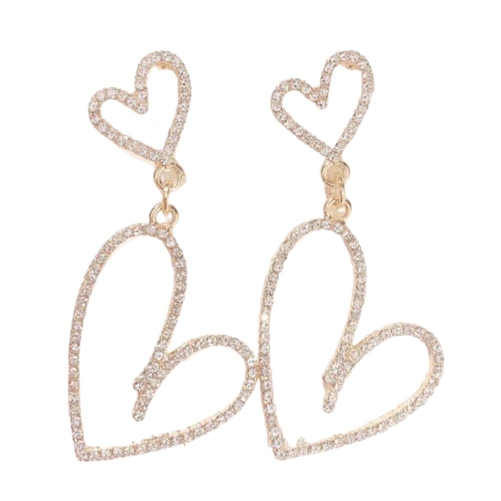 Earrings Rhinestone Double Heart Drop - Picture 10 of 16